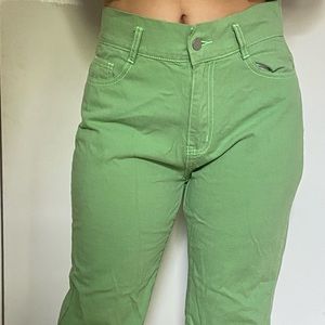 Green mid waist straight leg pants